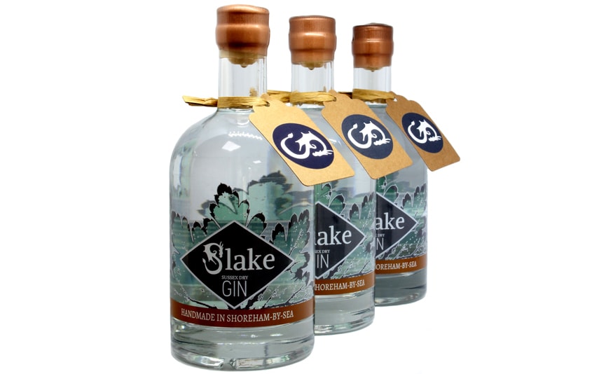 Slake Spirits English Sussex Dry Gin Trio of bottles Best of British Gin