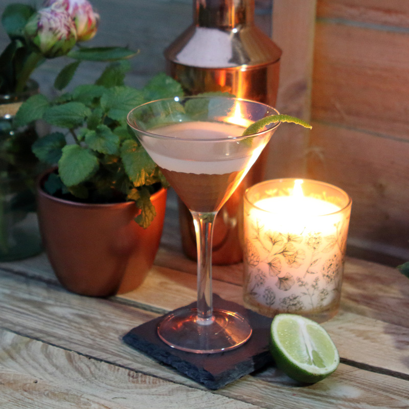Slake Gin Gimlet cocktail in martini glass garnished with lime slip