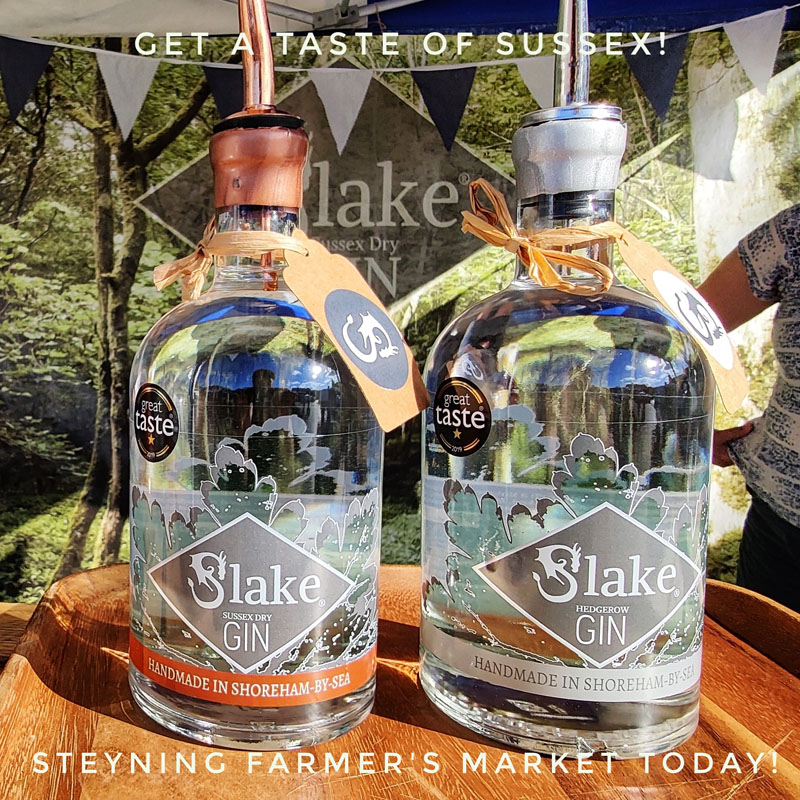 Bottles of Slake Gin at Steyning Farmer's Market