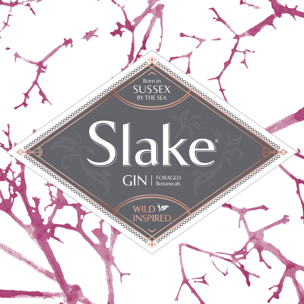 Slake Spirits Hedgerow Gin Label with elderberry stalk print