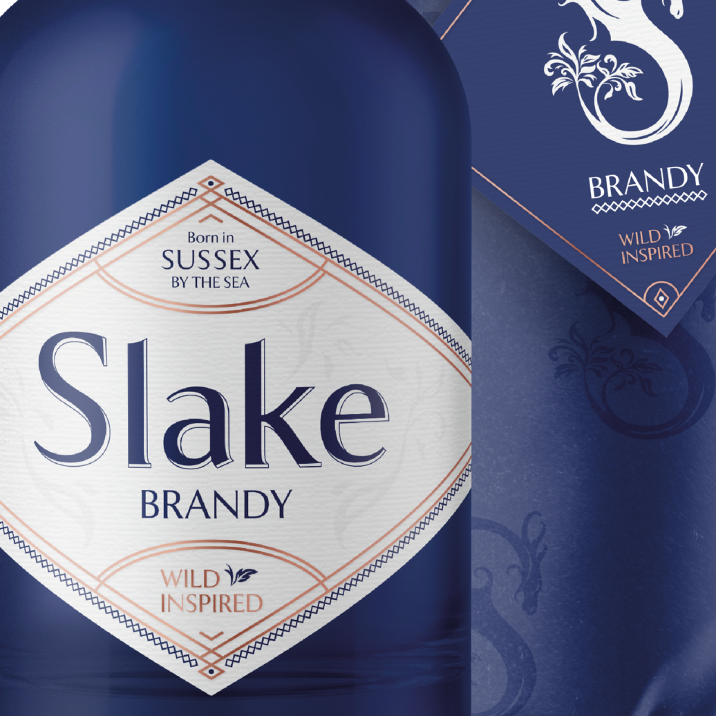 Slake Spirits Dragon Brandy blue bottle Label & Wrap close up coming soon