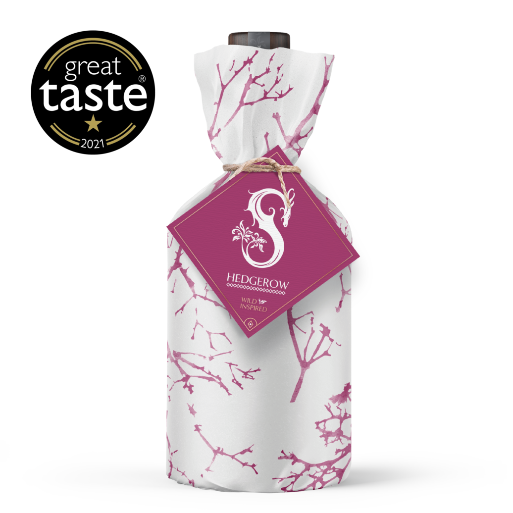 Slake Spirits Hedgerow Gin bottles wrapped 1 star Great Taste Award 2021